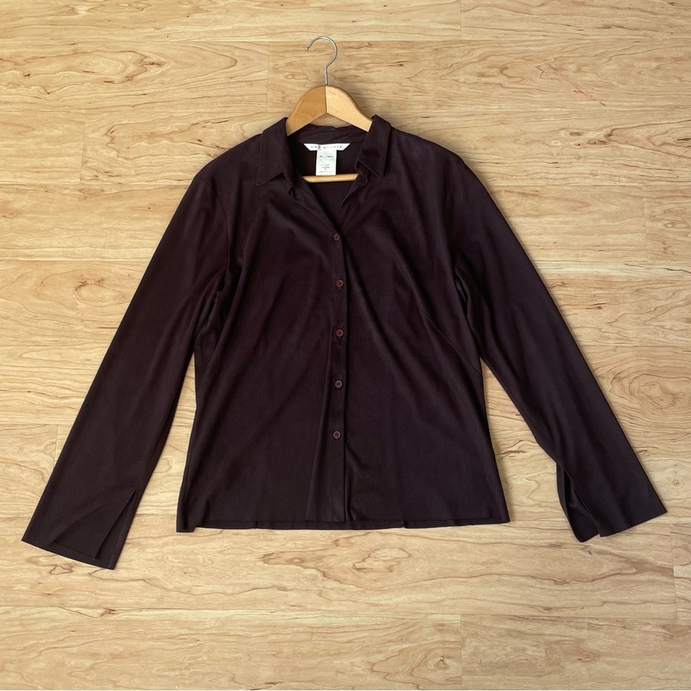 |Max Studio| Vintage Suede Long Sleeve Button Down in Chocolate Brown Size XL - Picture 2 of 8